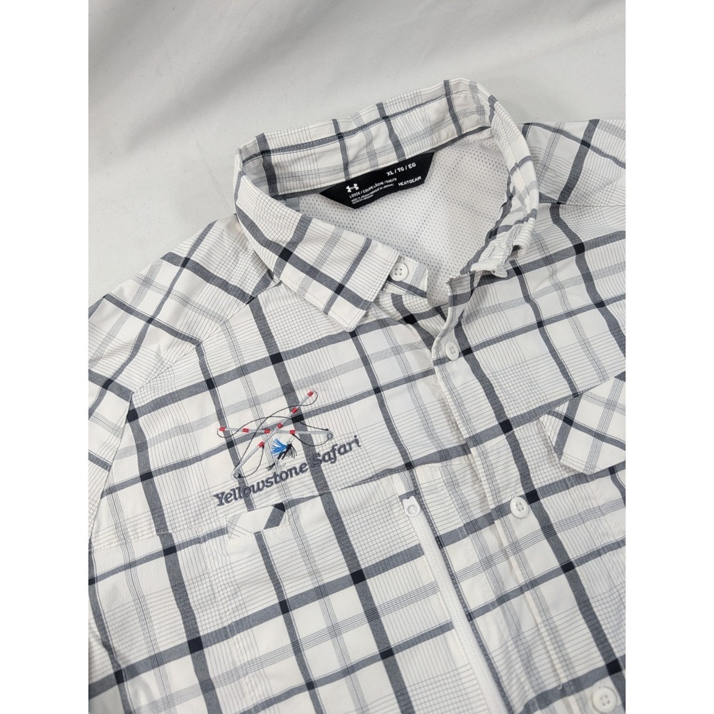 Under Armour Fishing XL White Plaid HeatGear UV Vented Yellowstone Safari Mens